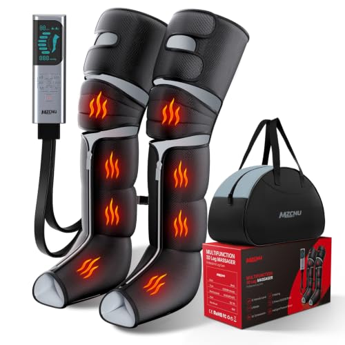 MZCNU Leg Compression Massager for Circulation and Pain Relief, Compression Boots with Heated Knee, 6 Modes 12 Intensities 3 Timers, Foot Calf Thigh Recovery Machine, Gifts for Man Woman, Black