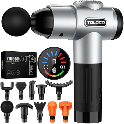 TOLOCO Massage Gun, Muscle Massage Gun Deep Tissue for Athletes with 10 Massage Heads, Electric Percussion Massager for Any Pain Relief, Fathers Day Dad Gifts, Silver