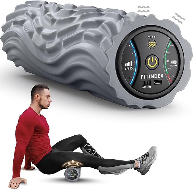 FITINDEX Vibrating Foam Roller for Back Pain, FSA&HSA Eligible, 5-Speed Muscle Massage, Exercise, Muscles Deep Tissue, Physical Therapy, Pilates, Yoga, Neck, Leg, Rechargeable, Tra