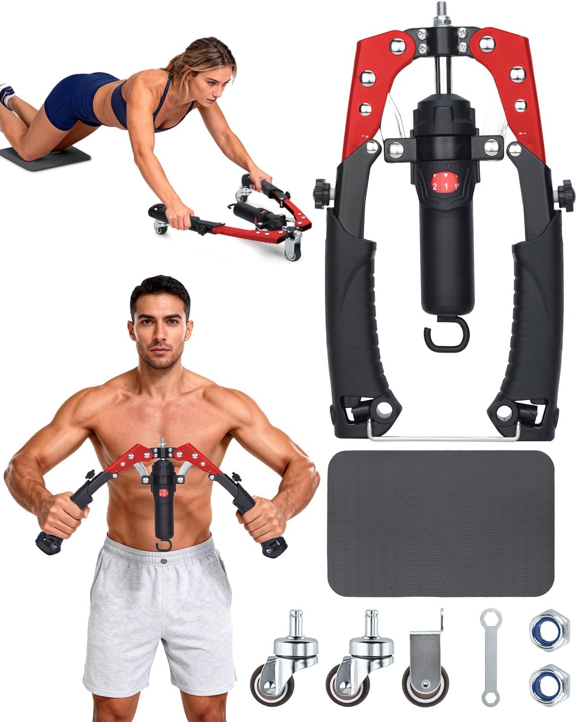 Abahub Twister Arm Exerciser, Enhanced Hydraulic Power Chest Expander with AB Rollers, 22-440LBS Adjustable Resistance Hom...